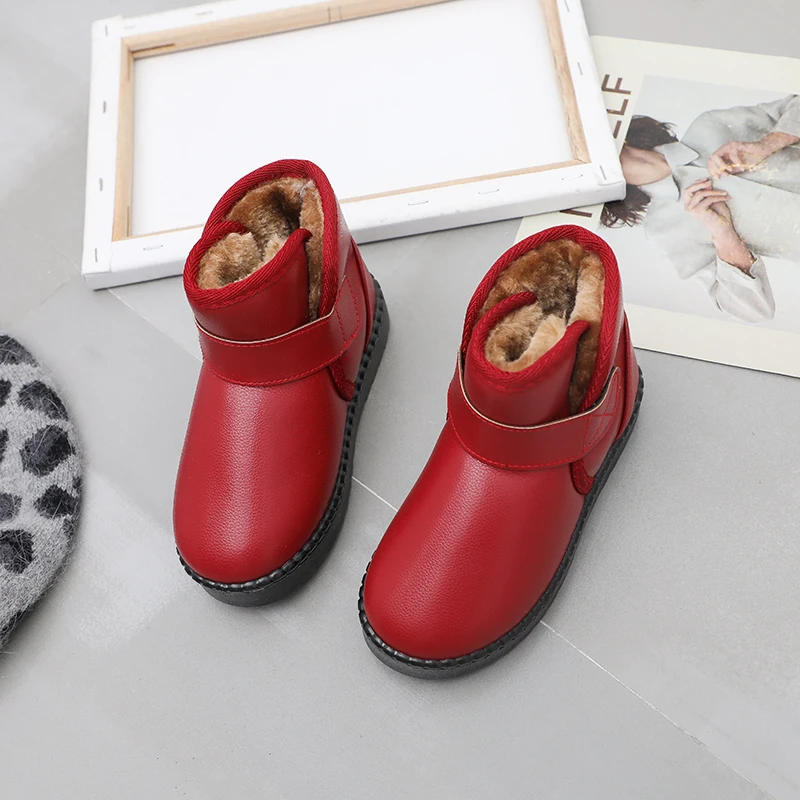 

Winter Girls Boots With Fur for Children Black Gray Warm Boy Snow Boots Non-Slip Kids Unisex Ankle Boots Fashion Flat Sneakers