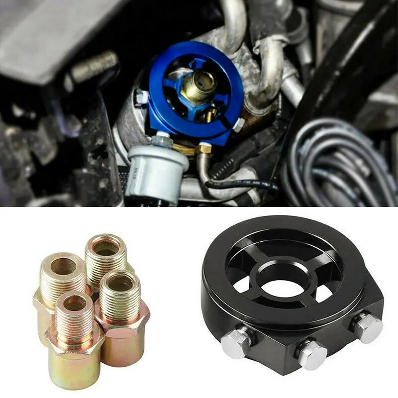 BLACK Oil Filter Adapter *Sandwich Plate Mount Gauge Pressure Temp