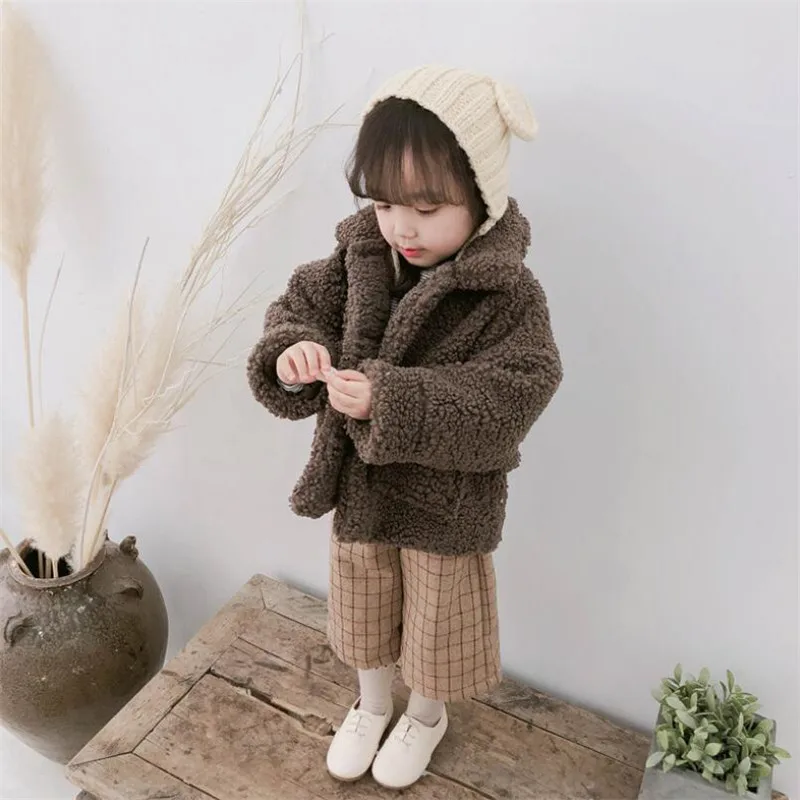 Зимнее теплое пальто, верхняя одежда из овечьей шерсти для девочек, плотные детские пальто с длинными рукавами, милая детская одежда для девочек 1, 2, 3, 4, 5, 6, 7 лет - Цвет: Brown
