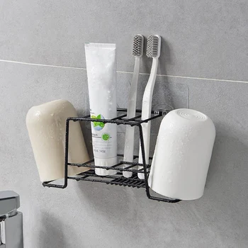

Toothbrush Holder Tooth Cup Mug Cup Set without Drilling Wall-mounted Storage Rack with Adhesive for Bathroom TB Sale