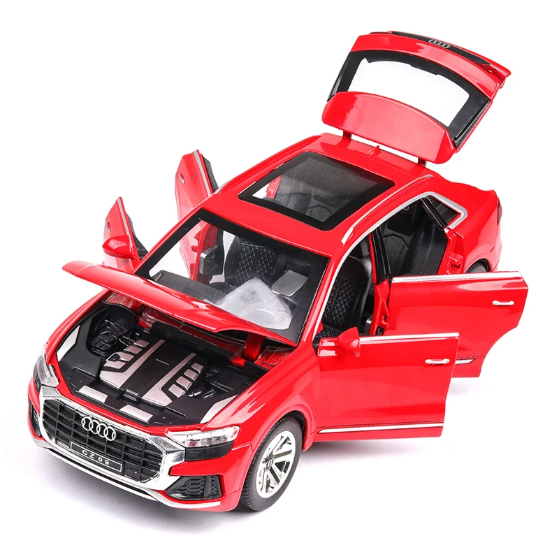 1:24 модель автомобиля из сплава Audi Q8, коллекция внедорожников со звуком и светильник, игрушки для детей, рождественский подарок