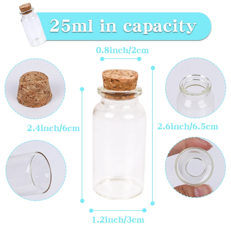 Glass Bottles Mini Glass Bottles 48PC/SET 25ml Mini Glass Bottle Cork Clear Wish Bottle Hanging Wedding Centerpiece Favors Glass Jar Wedding Decor