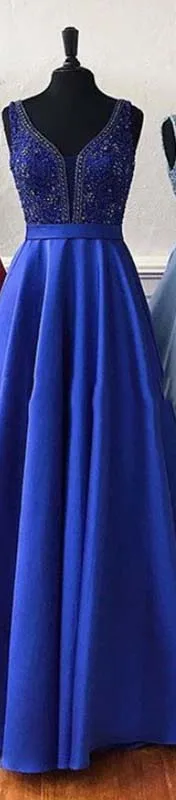 Royal Blue Платье для выпускного вечера с глубоким v-образным вырезом; цвет королевский синий; платье трапециевидной формы без рукавов с тонким бисером; Vestidos de gala; бургундское платье для выпускного вечера; вечерние платья - Цвет: Royal Blue