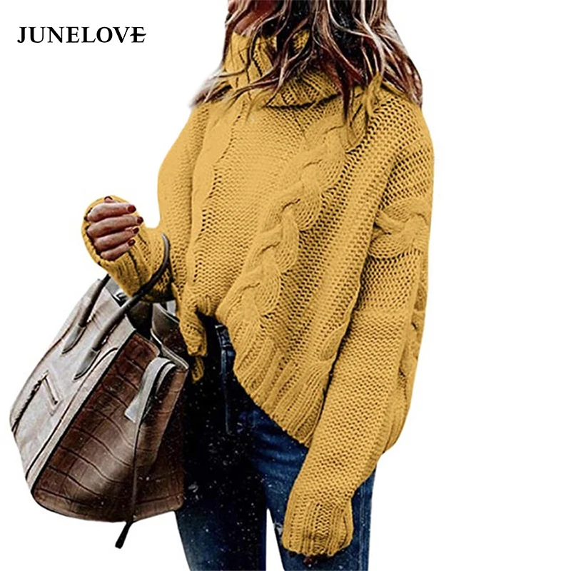 

JuneLove Women Autumn Turtleneck Sweaters Vintage Loose Female Long Sleeve Knitted Sweaters Casual Street Lady Pullovers Tops