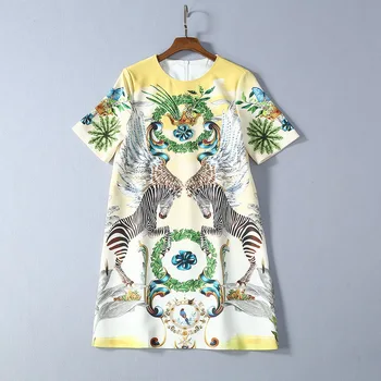 

Spring 2020 for European and American women's wear The zebra print With short sleeves Round collar Fashion nail-bead dress
