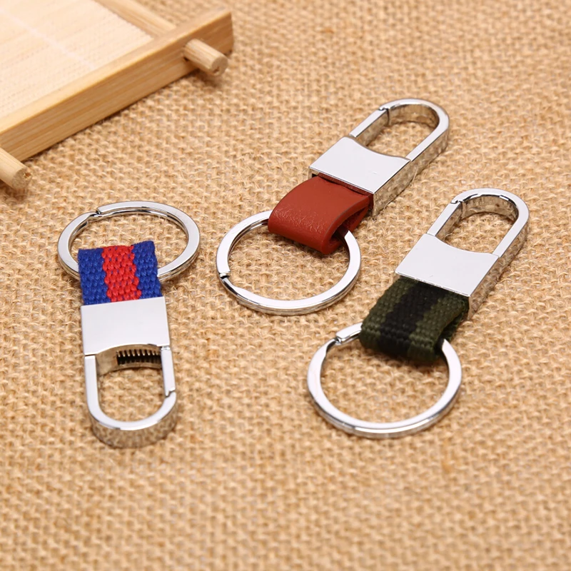 Fashion Leather Nylon Strap Key Chain Pocket Ring Key Ring Car Key Holder GiftKey Chains