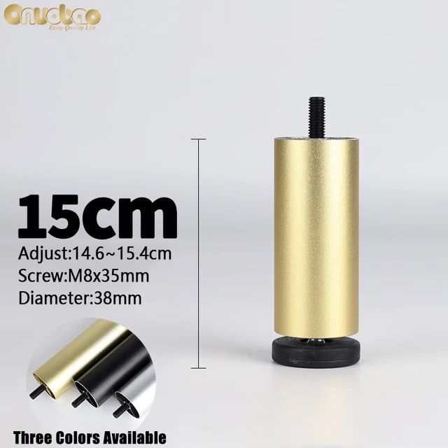 Onuobao 4PCS Furniture Leg M8 Screw Adjustable Aluminum Alloy Sofa Leg for Table Legs Raised Feet Refrigerator Washing Machine Gold-15cm