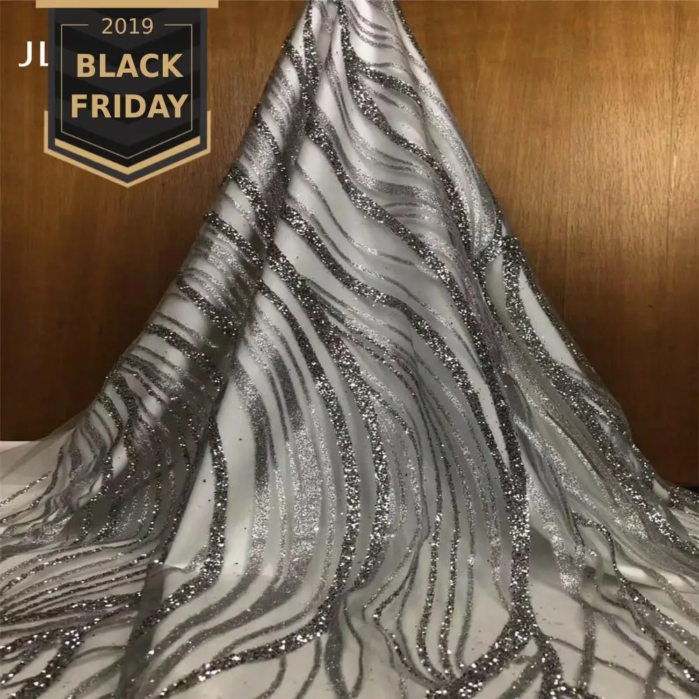 

Nigeria Lagos fashion style full sequins mesh net lace very shiny fabric for lady evening dress