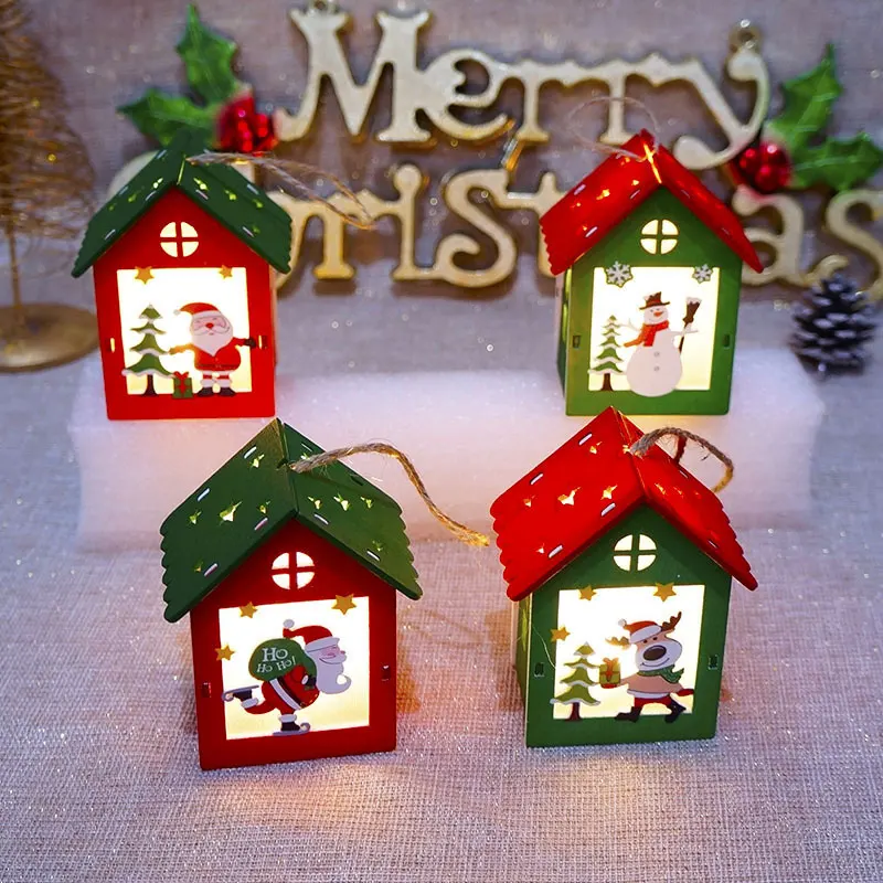 Christmas Led Night Light Creative Wood House Hanging Light for Christmas Tree Home Decorations Xmas Hanging Ornaments New Year