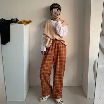 

Japan Plaid Pants Women Casual Summer Fashion Harem Pants High Waist Sweatpants Cool 2020 Summer Hip Hop Orange Pants Girls