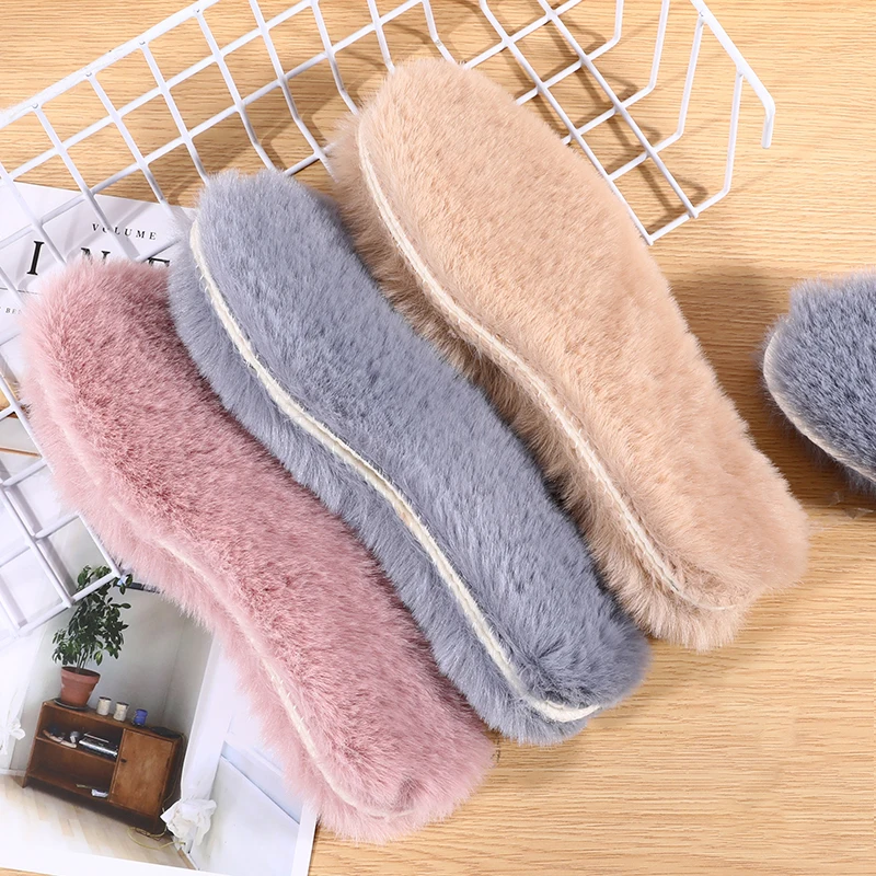 1 Pair Thicken Warm Insoles Imitation Rabbit Hair Thermal Light Soft Men Women Inserts Breathable Sole Shoes Pad