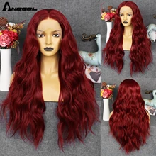 

ANOGOL 13*3 Lace Front Wigs Wavy Mixed Brown and Blonde Colored Red Pink Long Hair Heat Resistant Synthetic Wig for Women