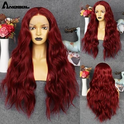 ANOGOL 13*3 Lace Front Wigs Wavy Mixed Brown and Blonde Colored Red Pink Long Hair Heat Resistant Synthetic Wig for Women