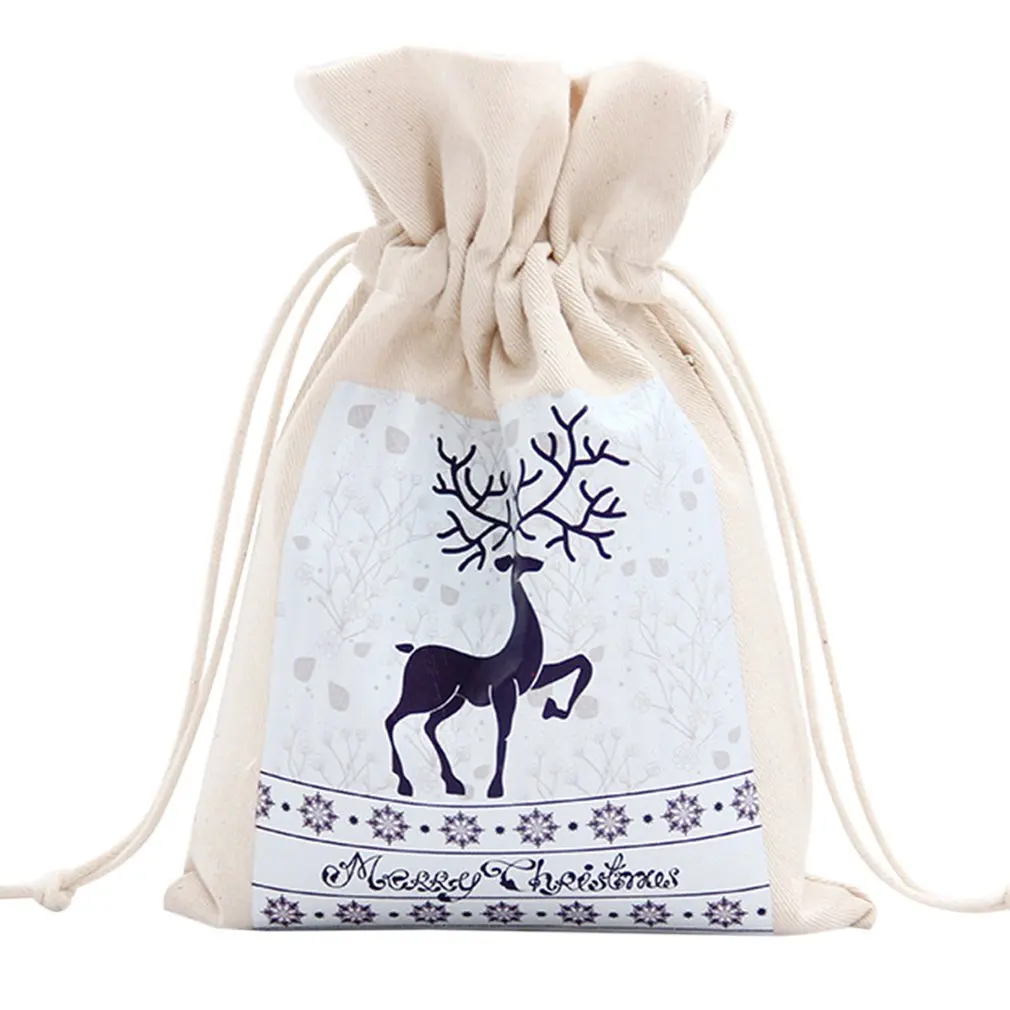 Большой Рождественский Подарочный пакет уникального дизайна, вечерние, для дома, винтажные, на шнурке, на холсте, для обеденного стола, подарочная сумка - Цвет: 10