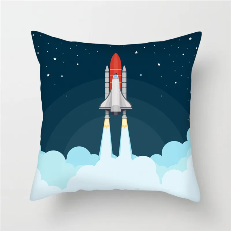 Fuwatacchi мультфильм космический корабль Чехлы космонавты и ракеты, накидка для подушки для домашних стульев, космического пространства декоративных подушек размером 45*45 см - Цвет: PC08246