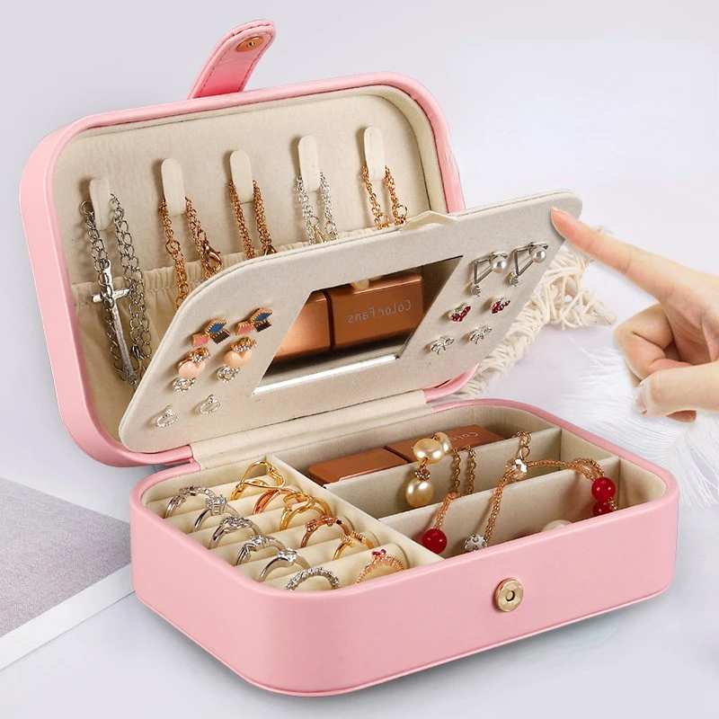 

New Large-capacity Simple Portable Storage Box Travel Jewelry Storage Bracelet Ring Earrings Leather Box Buckle Jewelry Box