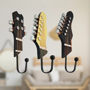 

3 PCS/Set Guitar Heads Hook Wall Mounted for Watch Keys Sundries Bag Purse Hook Music Home Resin Hooks Clothes Hat Hanger