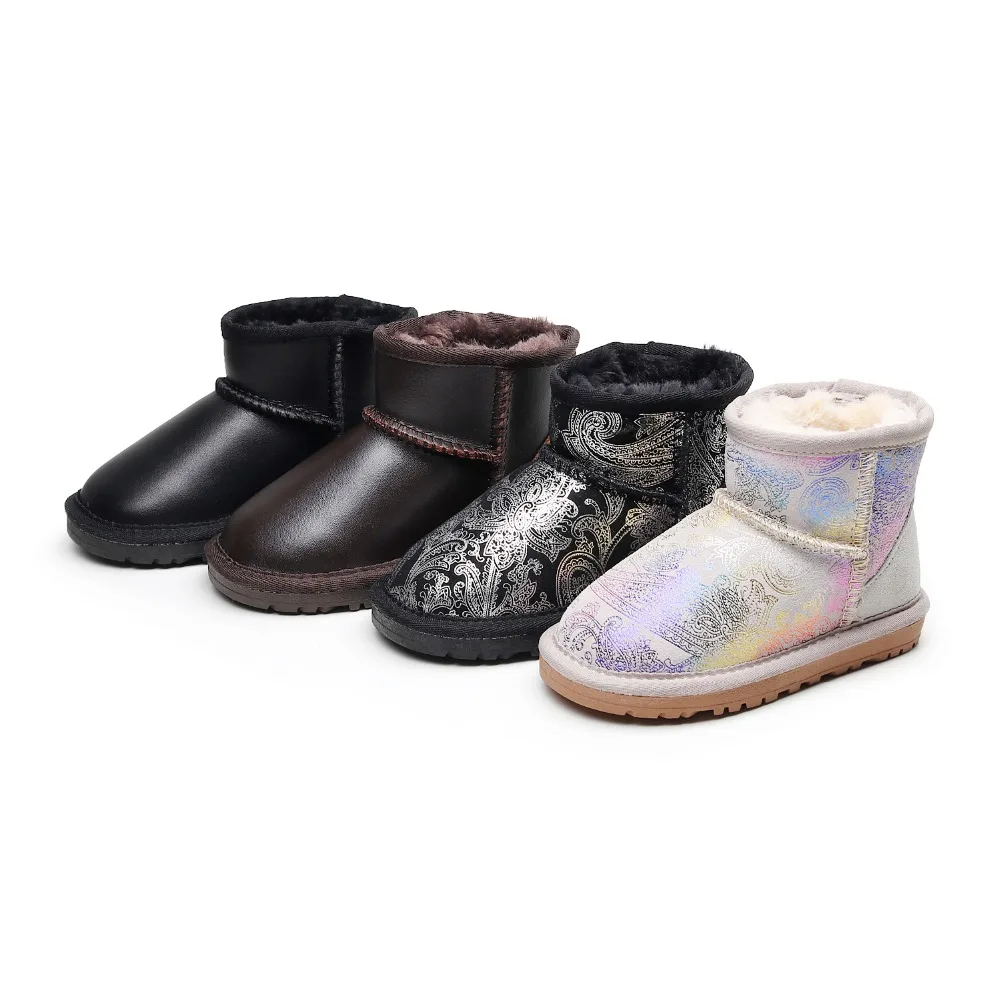 Шикарная зимняя обувь из натуральной овчины для девочек; ботинки с натуральным мехом для мальчиков; Детские теплые зимние ботинки; детская обувь; Прямая поставка