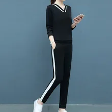 Новая мода спортивный костюм Для женщин модная одежда с длинными рукавами комплект с v-образным вырезом длинные штаны повседневная одежда, Женская Спортивная одежда спортивная одежда костюм Acti