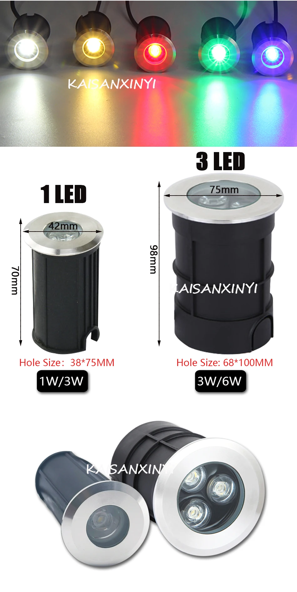 Description Picture 2 of itemWaterproof Led Light Garden Underground 1W 3W 6W IP67 Outdoor Buried Garden Path Spot Recessed Inground Lighting 220V DC12V 24V