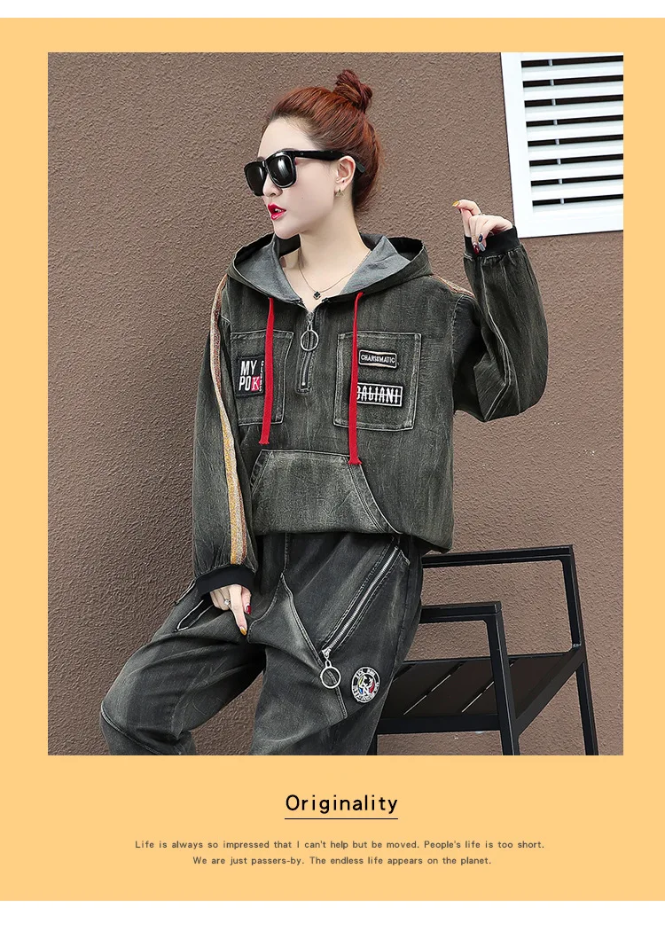 Джинсовый костюм женский комплект из двух предметов Vetement Femme Chandal Mujer 2 Piezas джинсовая куртка брюки зимняя одежда Корейская одежда