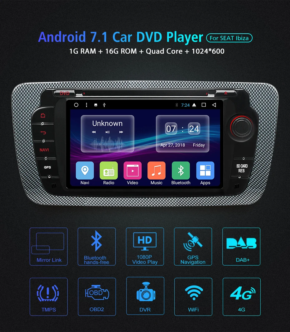 Junsun Android 7,1 Автомобильный DVD Радио для сиденья Ibiza 6j 2009 2010 2012 2013 gps навигация 2 Din экран Радио Аудио мультимедийный плеер