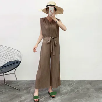 

lady NEW Fashion 2019 NEW Womens Two 2 Piece Set Women Loose Casual Rompers Belt Vest Fold Big Size B413