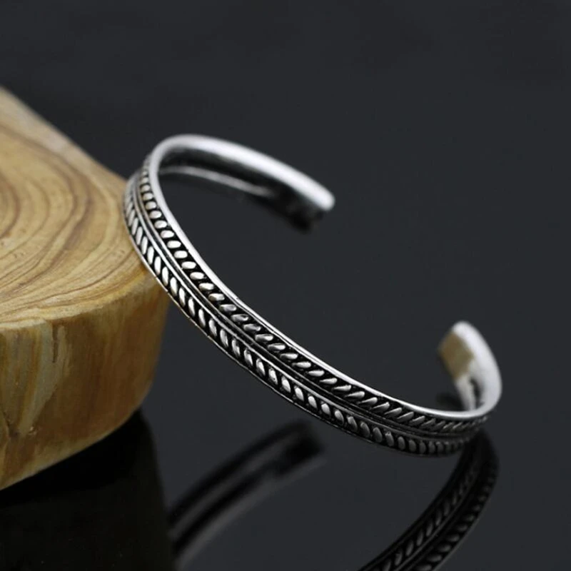 Винтаж 925 пробы серебро ручной работы перо Листья скрученные тайские серебряные браслеты из манжеты и браслеты