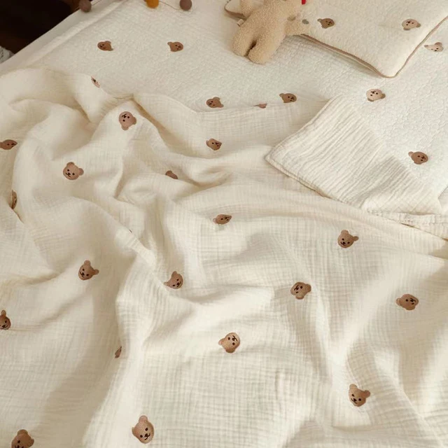 MILANCEL Ins Hot Newborn Baby Blanket Korean Bear Embroidery Kids Sleeping Blanket Cotton Bedding Accessories 2