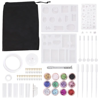 

140PCS/Set Silicone Casting Molds DIY Crystal Epoxy with Drill and Bag Tools Set for Jewelry Bracelet Craft Making