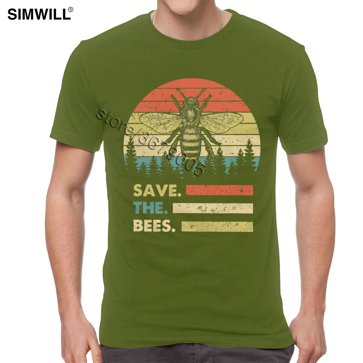 Urban vintage Save The Bee, Мужская футболка, хлопок, пчелиный хранитель, футболки, короткий рукав, летняя футболка, проблемная, с графическим принтом, футболка «honey» - Цвет: Армейский зеленый