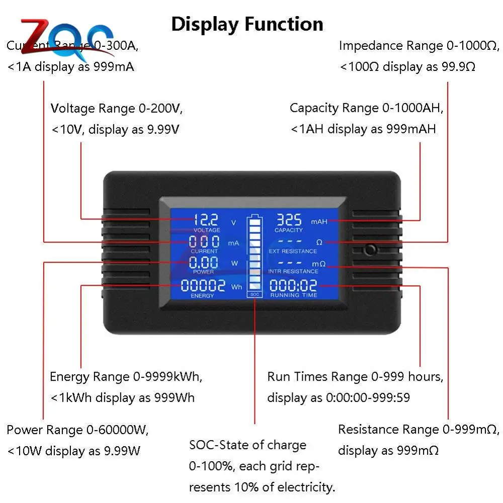 Batterie Coulometer Kapazität Wireless Voltage Current Meter Voltmeter 30A-300A
