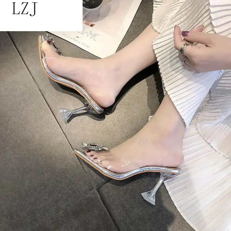 New Luxury Women Pumps 2019 Transparent High Heels Sexy Pointed Toe Slip-on Wedding Party Brand Fashion Shoes For Lady PVC