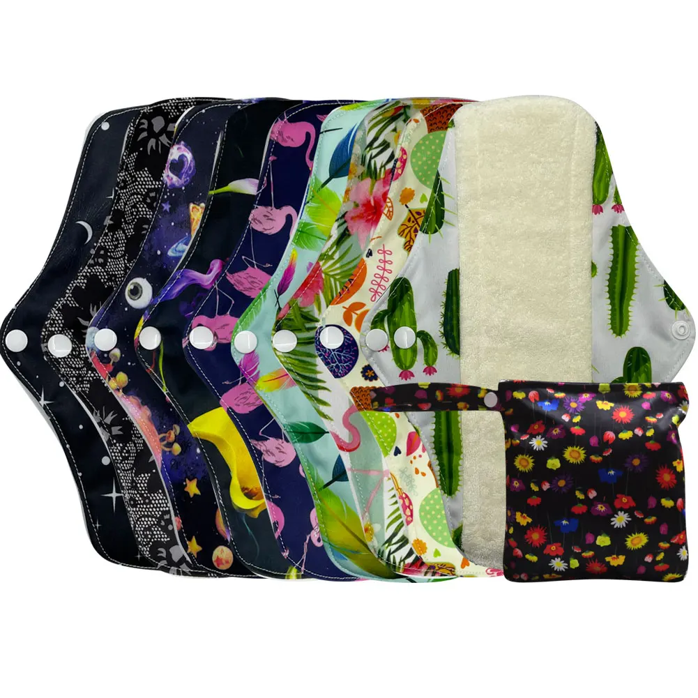 

Sanitary pad with organic bamboo inner fabric super absorbent daily washable sanitary napkins 9pcs and a waterproof storage bag