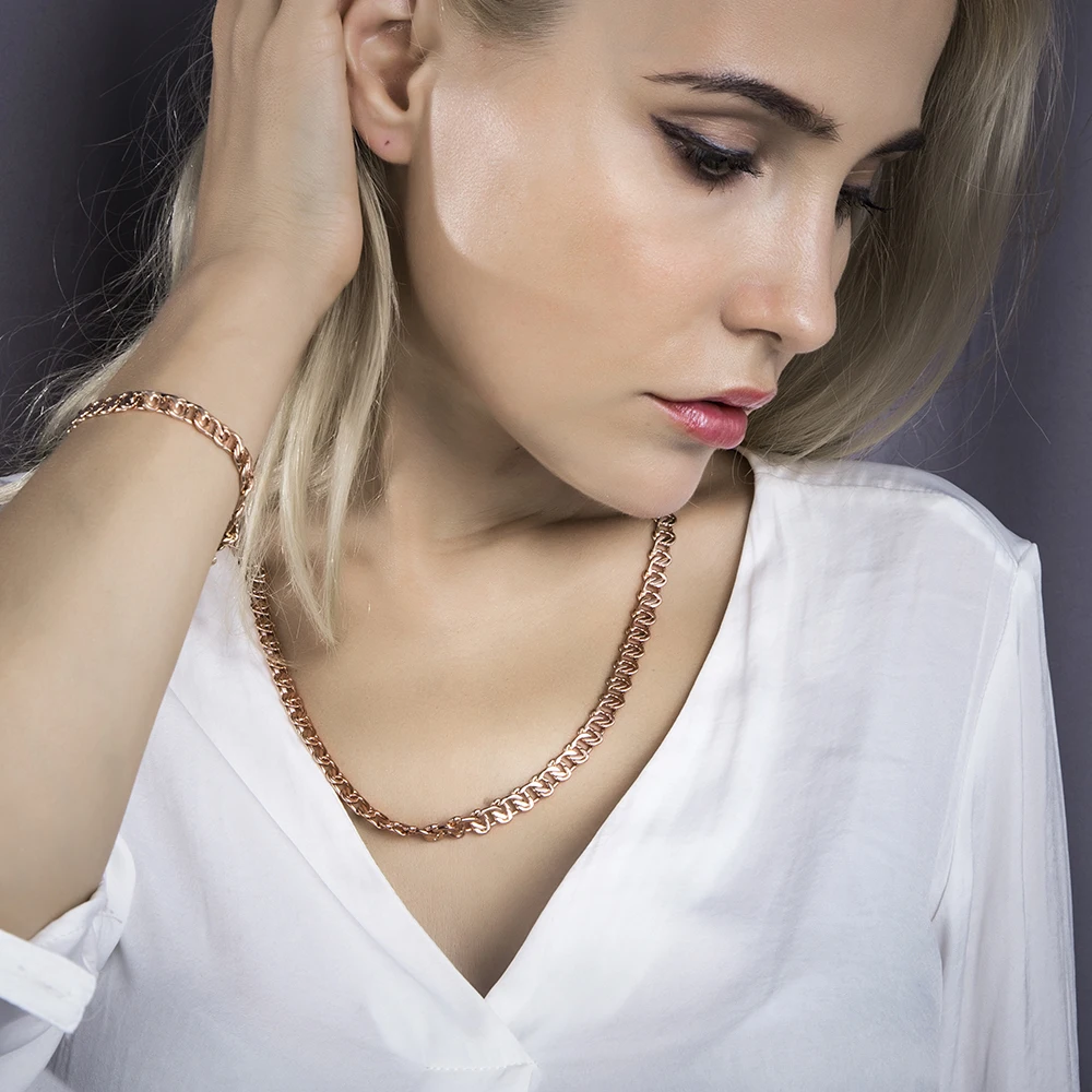 Rose Gold Necklace Mens Womens 585 Color Fashion Jewelry