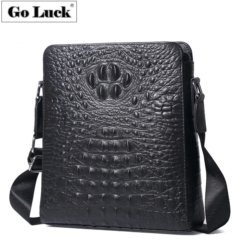

GO-LUCK Brand Alligator Genuine Cow Leather 8' Business OL Ipad Pack Men Crossbody Shoulder Bag Men's Messenger Bags