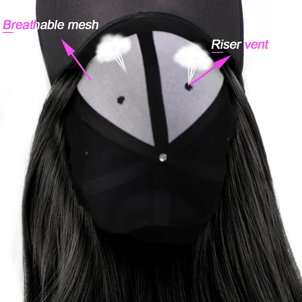 22inch Long Wave Baseball Cap Hair Wig Synthetic Cap Wig Hair Extension Naturally Connect Adjustable for Women Party Use