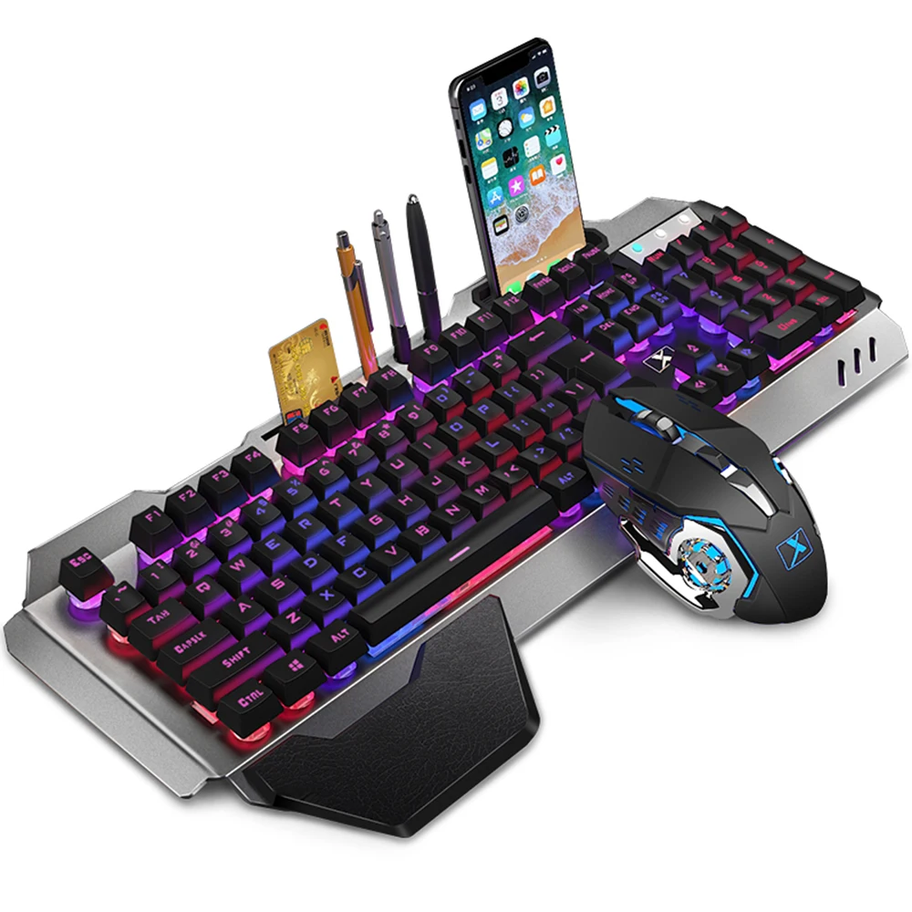 K680 Беспроводная игровая клавиатура и мышь с RGB подсветкой, набор из металлической панели, водонепроницаемая игровая клавиатура, оптическая мышь