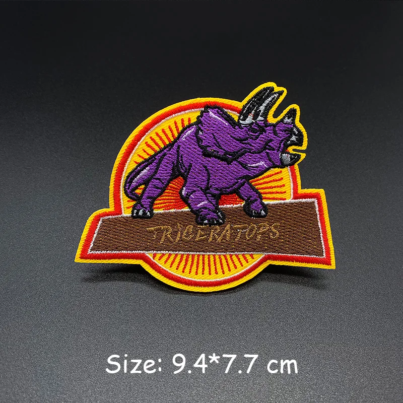 Set Of 3 Triceratops Iron-On Embroidered Patches, Cartoon Dinosaur Appliqués For Clothing And Backpack Decoration - Foto 13