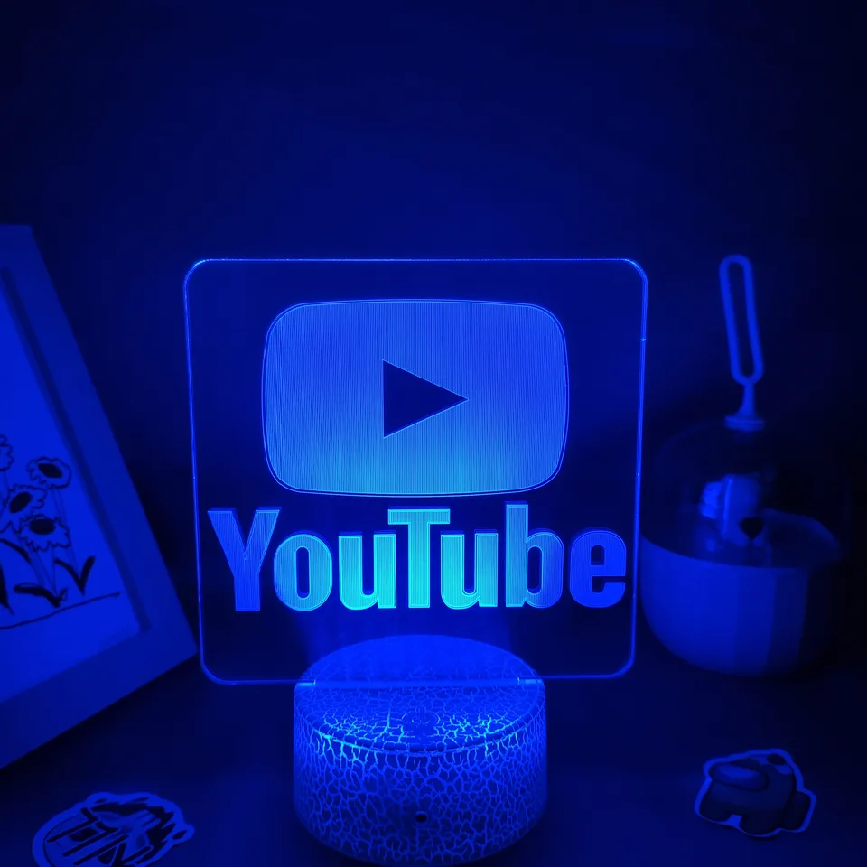 YouTube LOGO Mark Lava Lamps 3D LED RGB Neon Night Lights Cool Colorful  Gift For Friends Bedroom Bedside Coffee Table Decoration - AliExpress, image size:960x960
