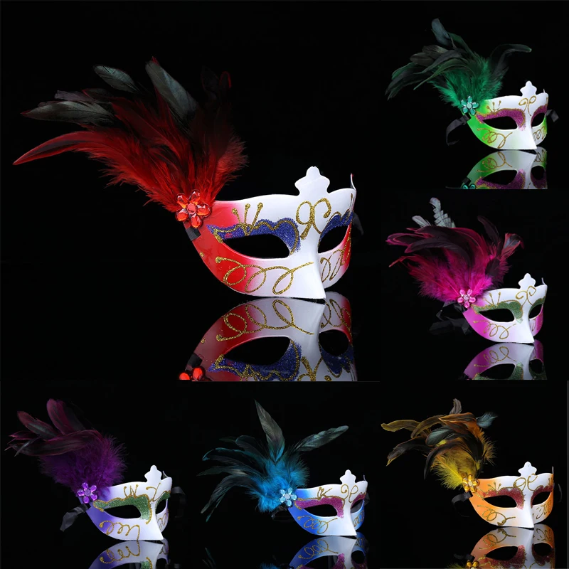 Венецианская маска Венеция перо цветок свадьба карнавал вечерние представления фиолетовый костюм секс леди маска Хэллоуин маскарад