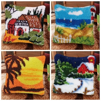 

Landscape Embroidery Pillows Latch Hook Pillow Cross Stitch Embroidery Package Dieren Handwerk Kussen Kat Borduurpakket Kussen