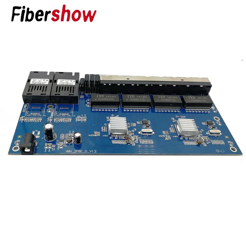 Comprar Convertidor de medios ópticos de fibra de interruptor Gigabit Ethernet PCBA 8 RJ45 UTP y 2 puertos de fibra SC 10 100 1000 M placa PCB