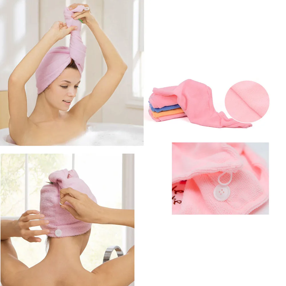 Волшебная микрофибра для волос, быстросохнущее полотенце, банное полотенце, шапка, быстрая Шапка-тюрбан, сухие розовые шапки с милым кроликом