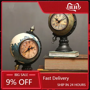 

Vintage Globe Model Clock Ornament Piggy Bank Decoration Home Living Room Cabinet Decor Vestibule Clock Office Figurines Crafts