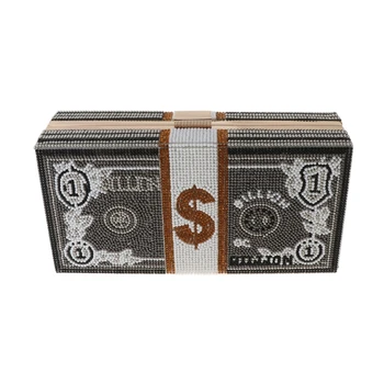 

Money Clutch Rhinestone Purse Stack of Cash Evening Handbags