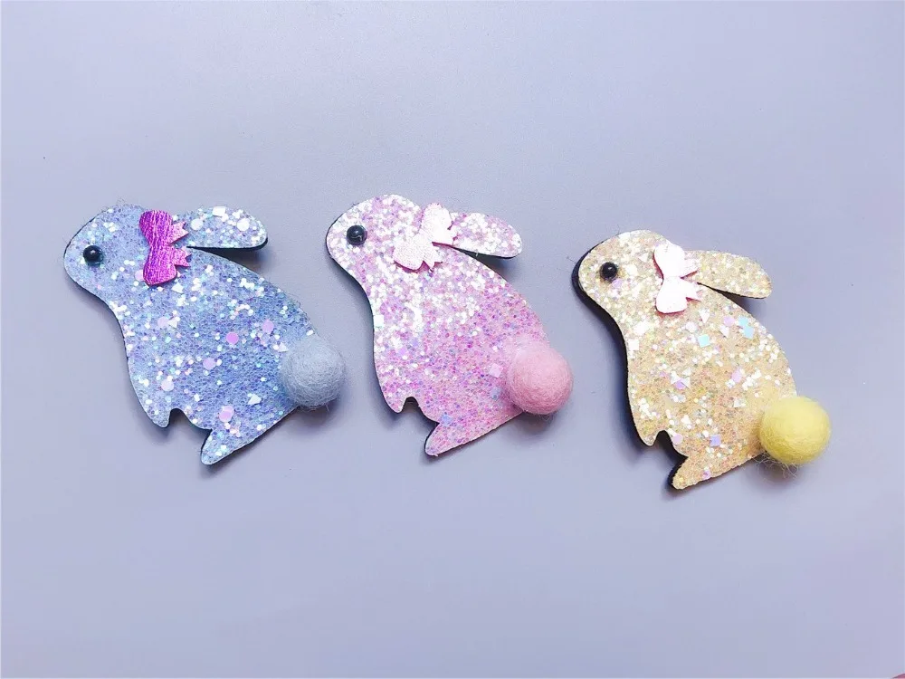 Бутик ins 12 шт. модные милые блестящие защелкивающиеся зажимы кролика фетровые помпоны Банни заколки для волос Принцесса аксессуары для волос