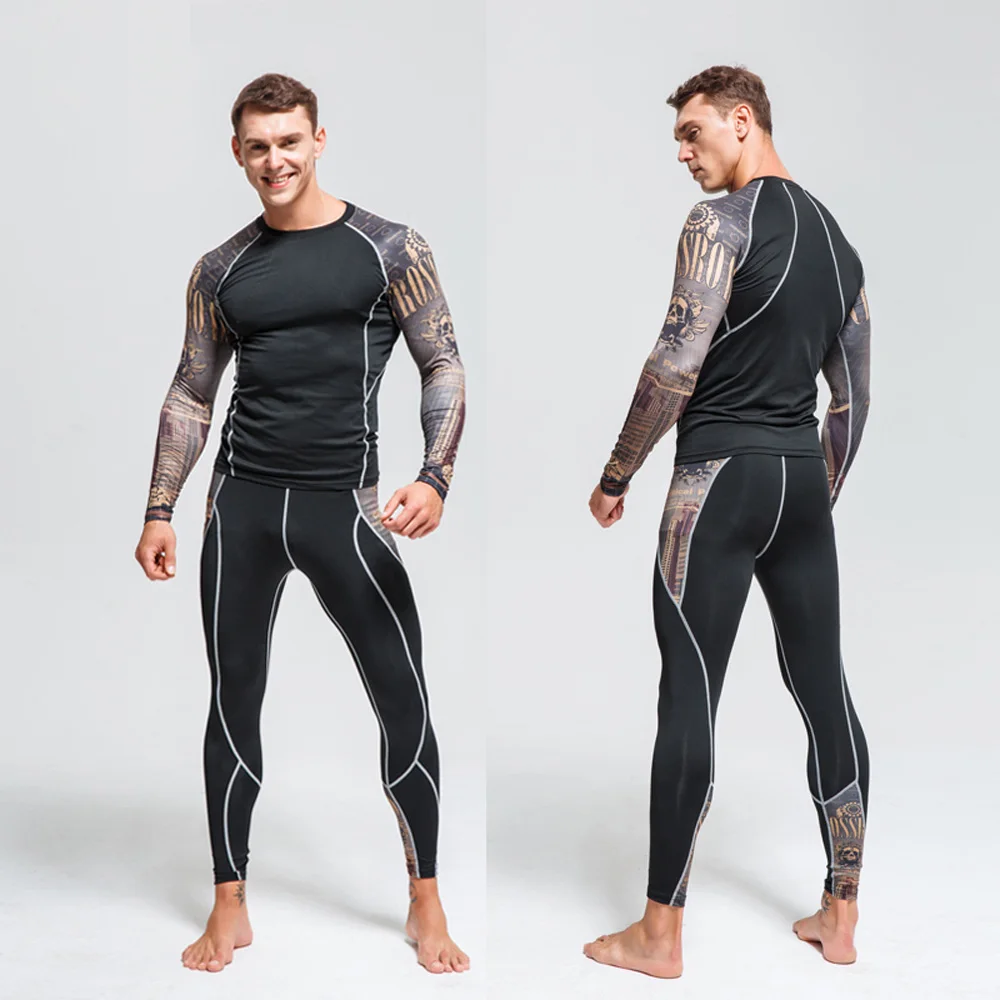 2021 Men Sportswear Compression Suits Breathable Gym Clothes Man Sports Joggers Training Gym Fitness Tracksuit Running Sets 4XL