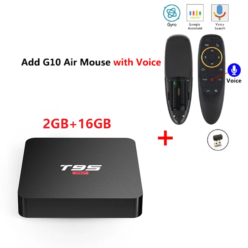 T95 супер Android 10,0 Smart Tv Box Allwinner H3 четырехъядерный 2G 16G USB Wifi 4K медиаплеер Поддержка Netflix Youtube Google Play - Цвет: T95 Super add g10s