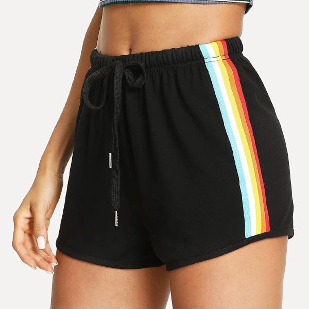 Summer Korean Street Style Women Rainbow Print Sport Elastic Short Pants Hot Sale Beach Wear High Waist Black Shorts For Female Shorts Aliexpress